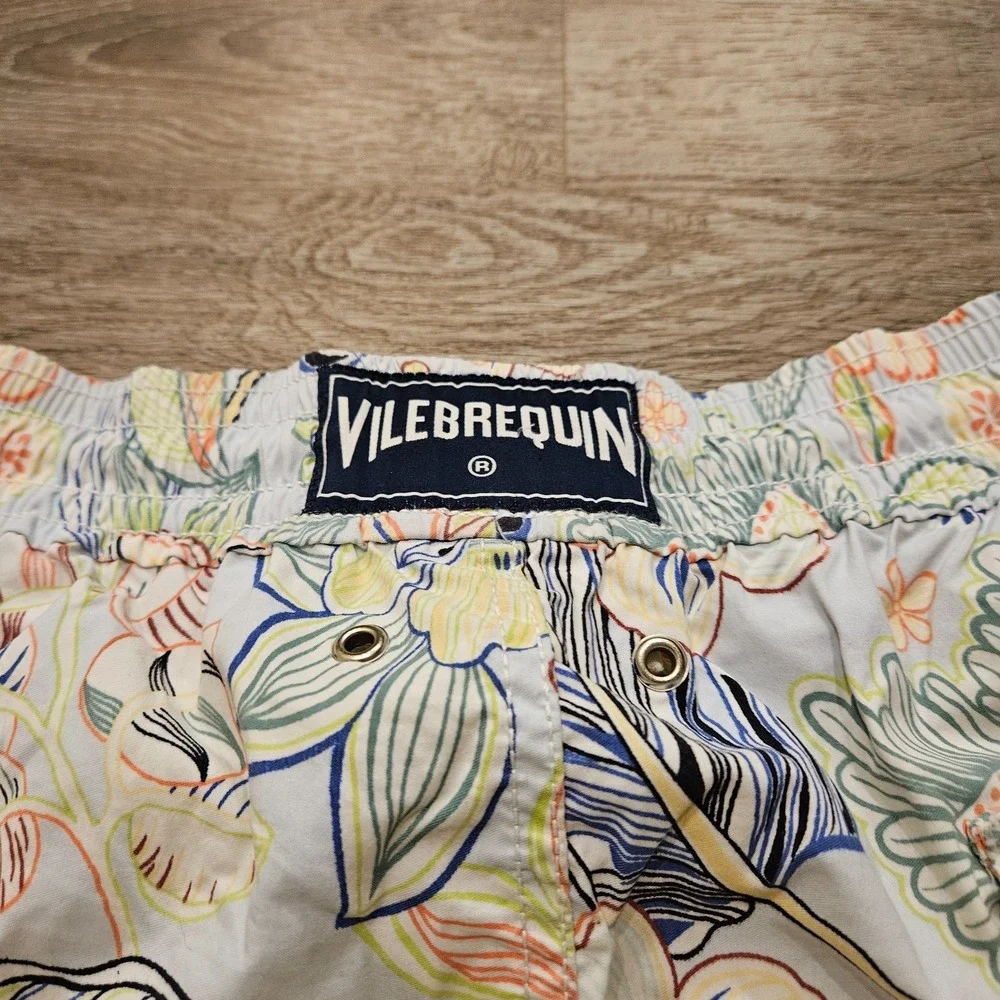 Vilebrequin Mens XL Floral Swim Trunks Multicolor Nylon Lined Drawstring